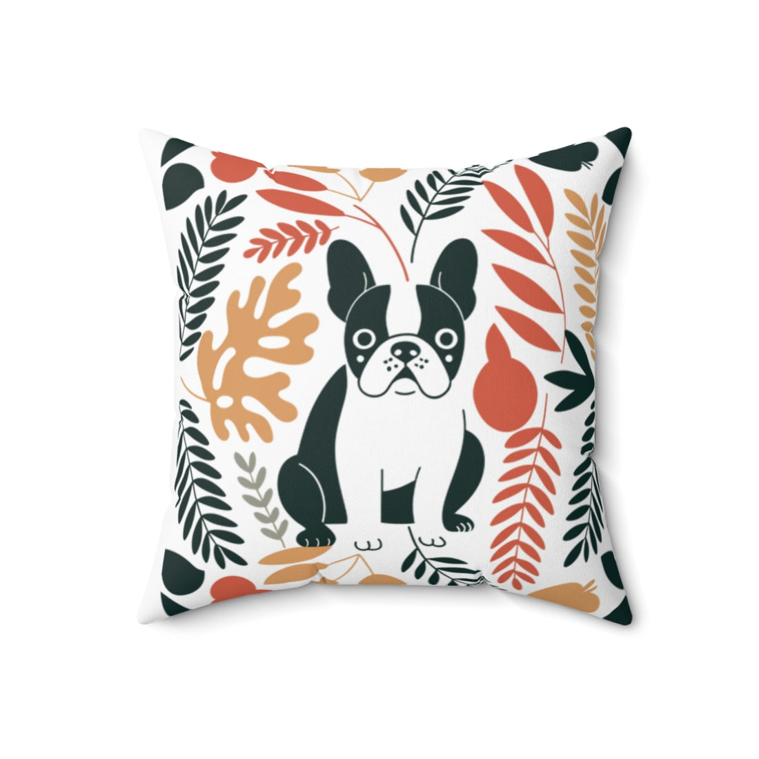 18" × 18" — Front | Frenchie Snack Department Throw Pillow