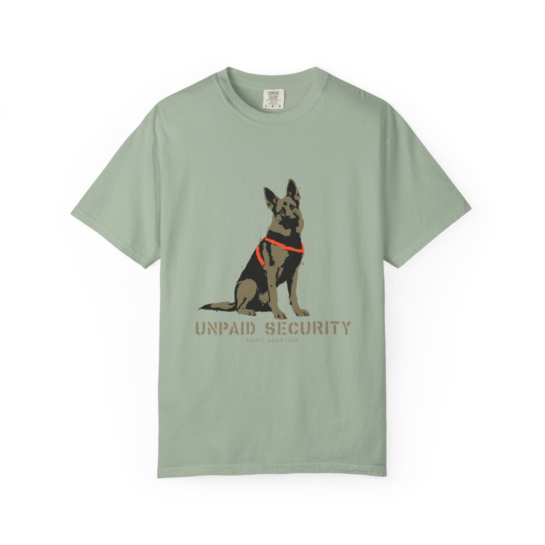 Bay — Front | German Shepherd 'Unpaid Security' Garment-Dyed Tee