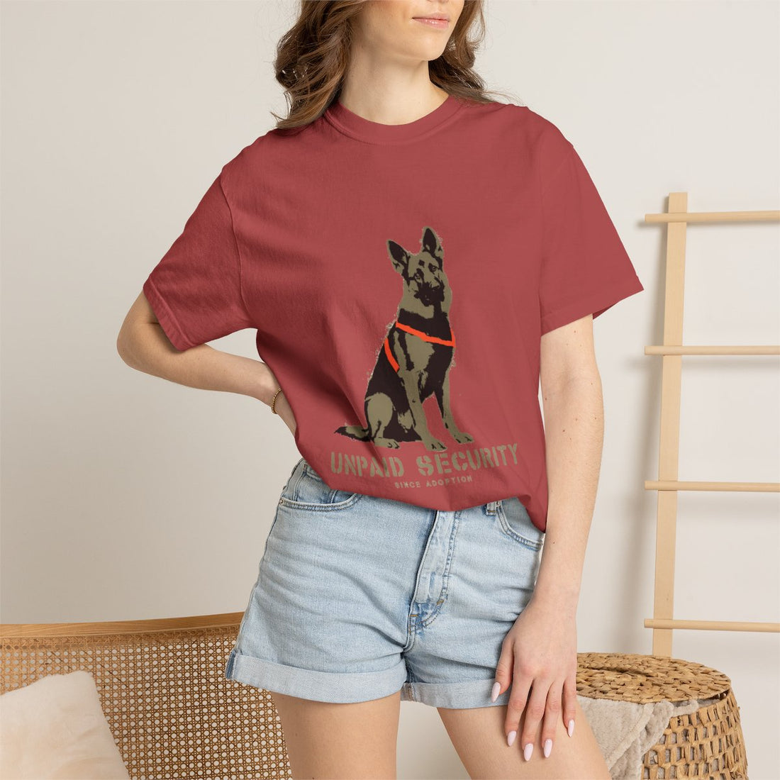 Crimson — Lifestyle | German Shepherd 'Unpaid Security' Garment-Dyed Tee