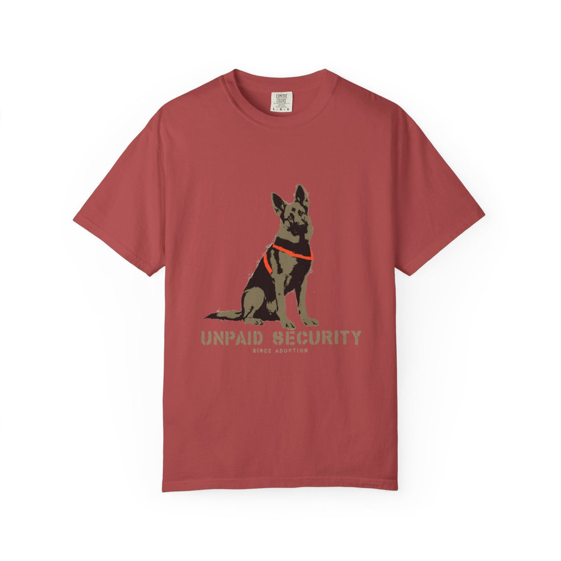 Crimson — Front | German Shepherd 'Unpaid Security' Garment-Dyed Tee