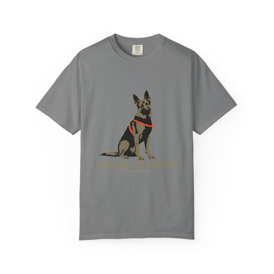 Grey — Front | German Shepherd 'Unpaid Security' Garment-Dyed Tee