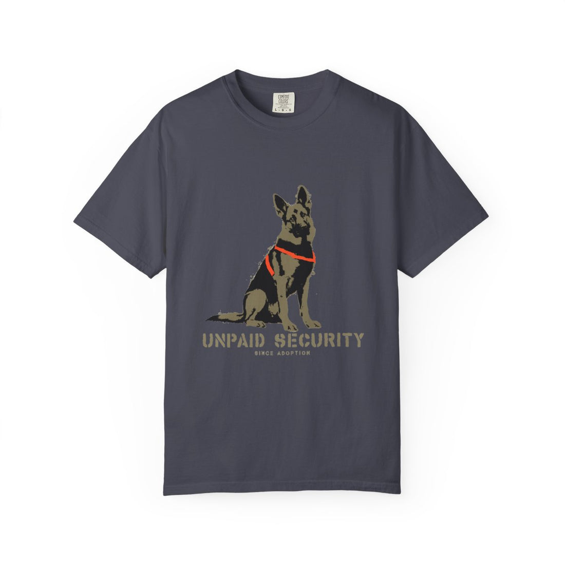 Navy — Front | German Shepherd 'Unpaid Security' Garment-Dyed Tee