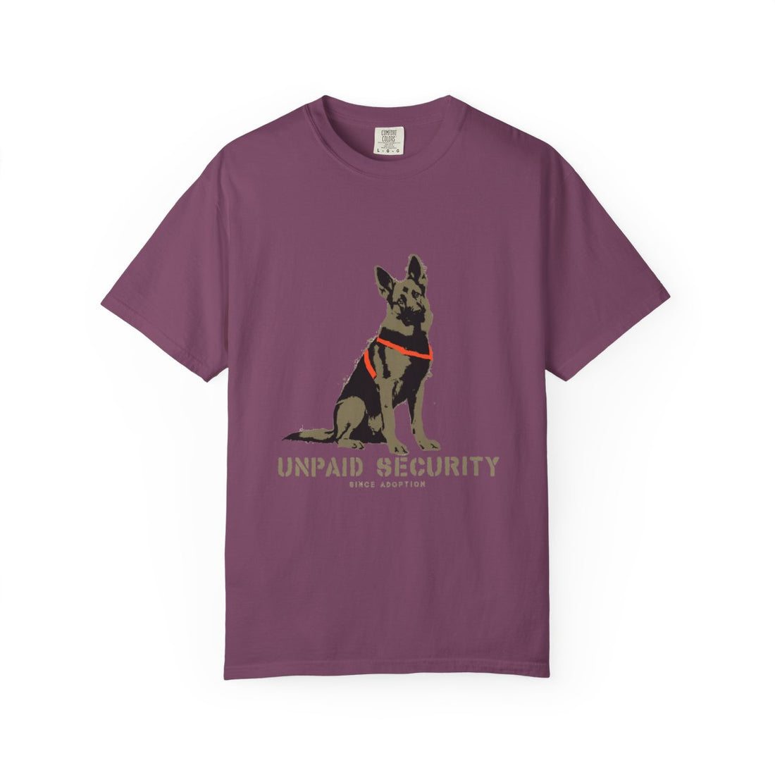 Berry — Front | German Shepherd 'Unpaid Security' Garment-Dyed Tee