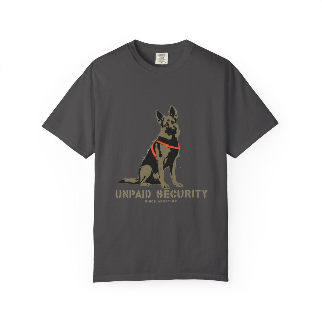 Graphite — Front | German Shepherd 'Unpaid Security' Garment-Dyed Tee