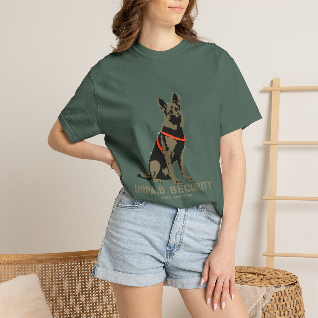 Blue Spruce — Lifestyle | German Shepherd 'Unpaid Security' Garment-Dyed Tee