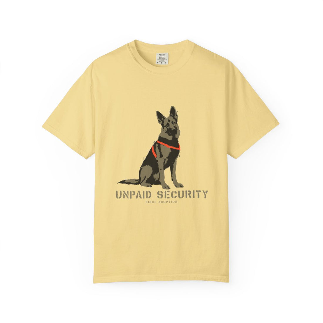 Butter — Front | German Shepherd 'Unpaid Security' Garment-Dyed Tee