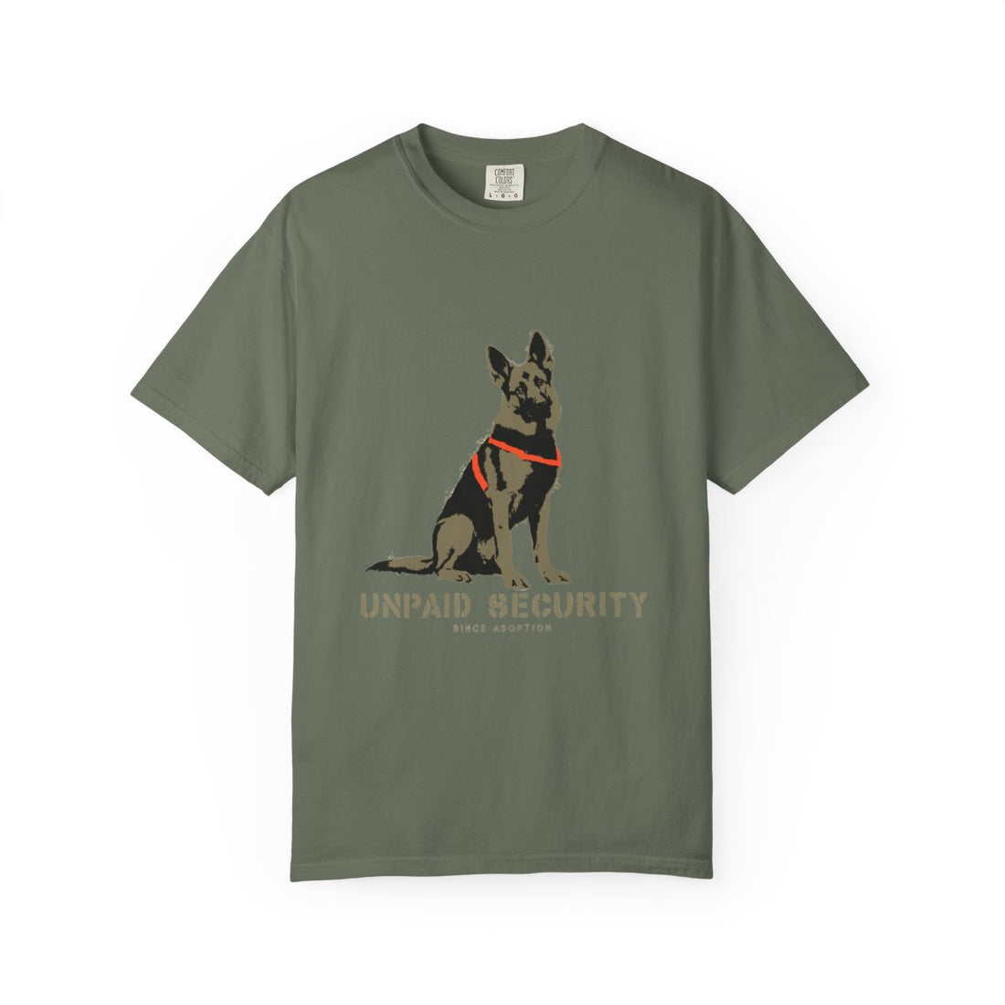Moss — Front | German Shepherd 'Unpaid Security' Garment-Dyed Tee