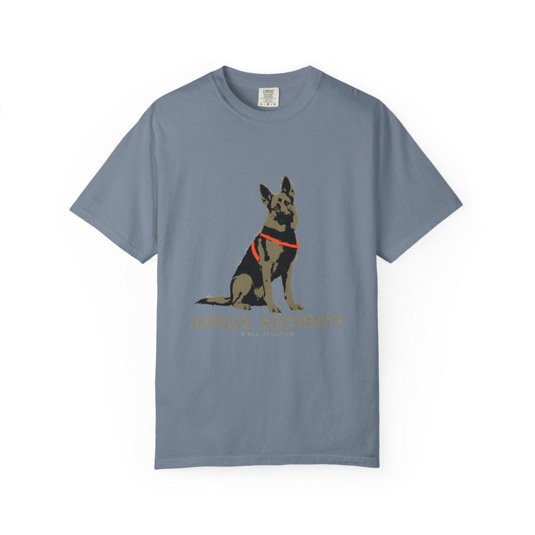 Blue Jean — Front | German Shepherd 'Unpaid Security' Garment-Dyed Tee