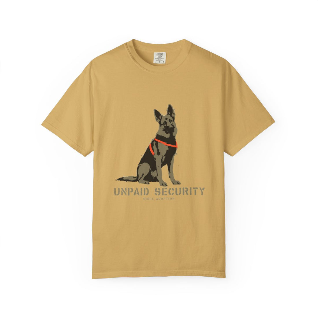 Mustard — Front | German Shepherd 'Unpaid Security' Garment-Dyed Tee