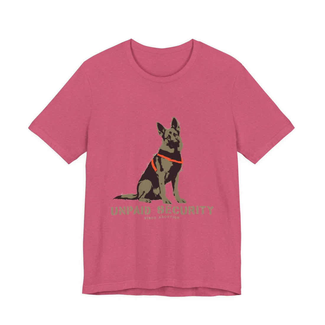 Heather Raspberry — Front | German Shepherd 'Unpaid Security' Tee