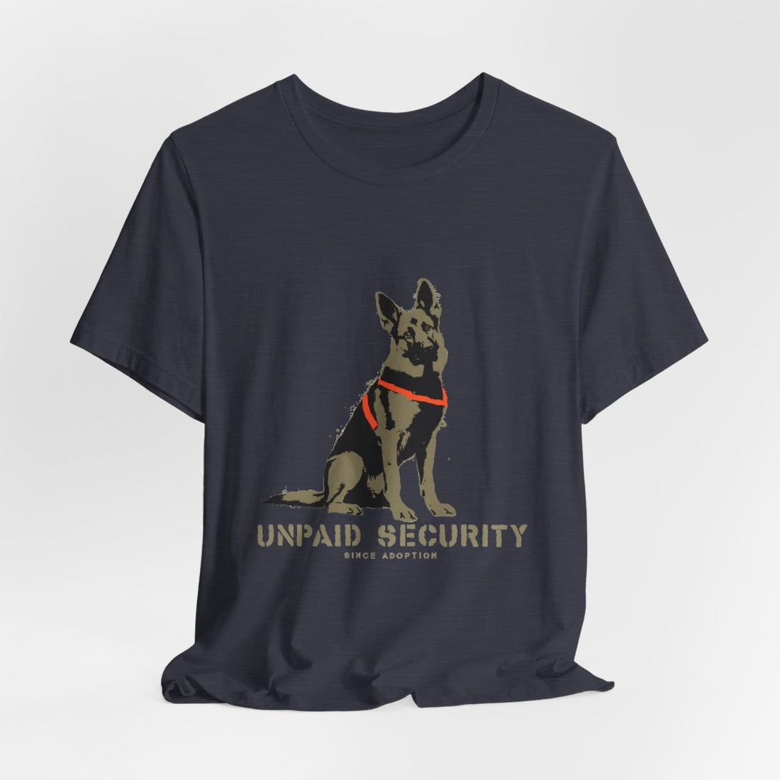 Heather Midnight Navy — Hanging | German Shepherd 'Unpaid Security' Tee