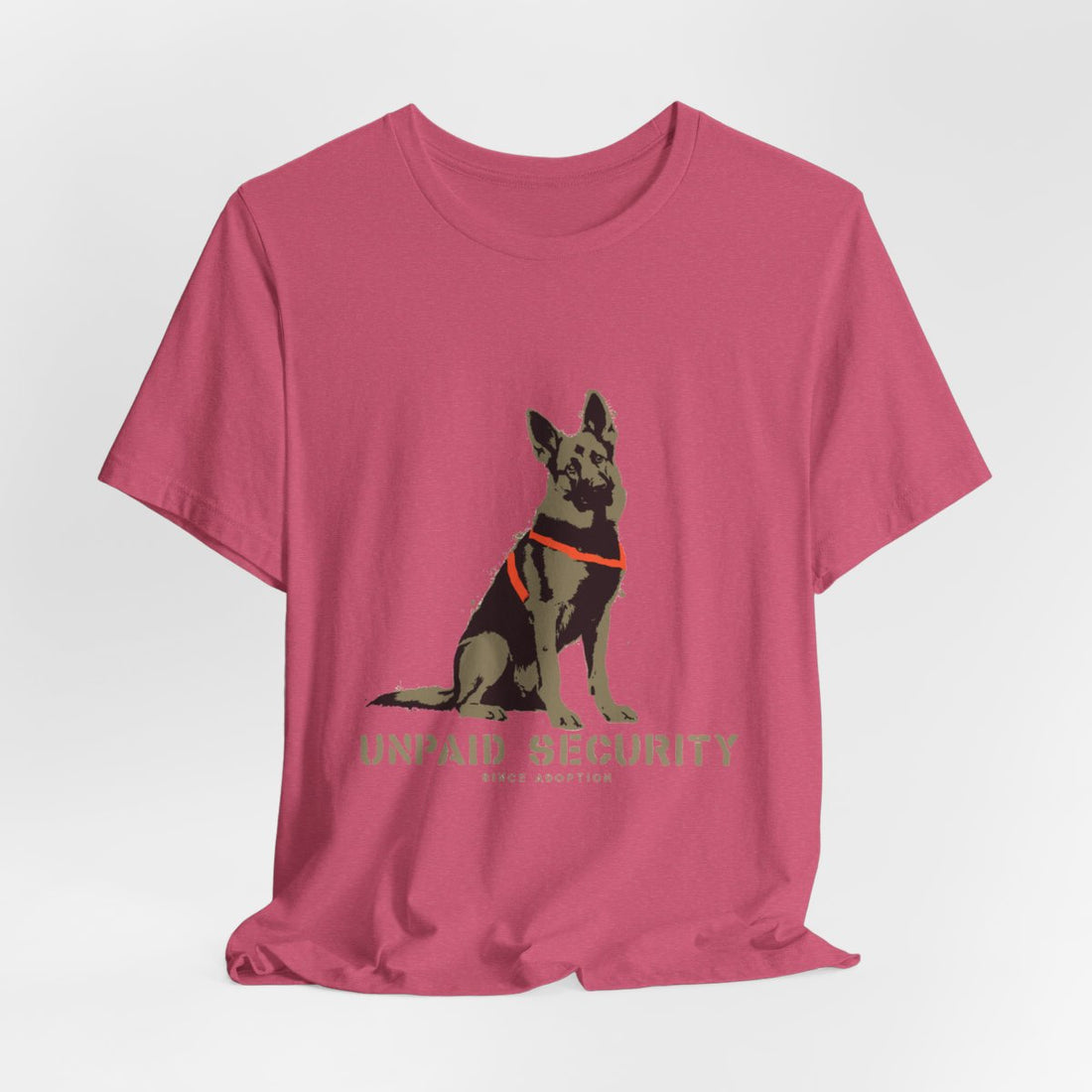 Heather Raspberry — Hanging | German Shepherd 'Unpaid Security' Tee