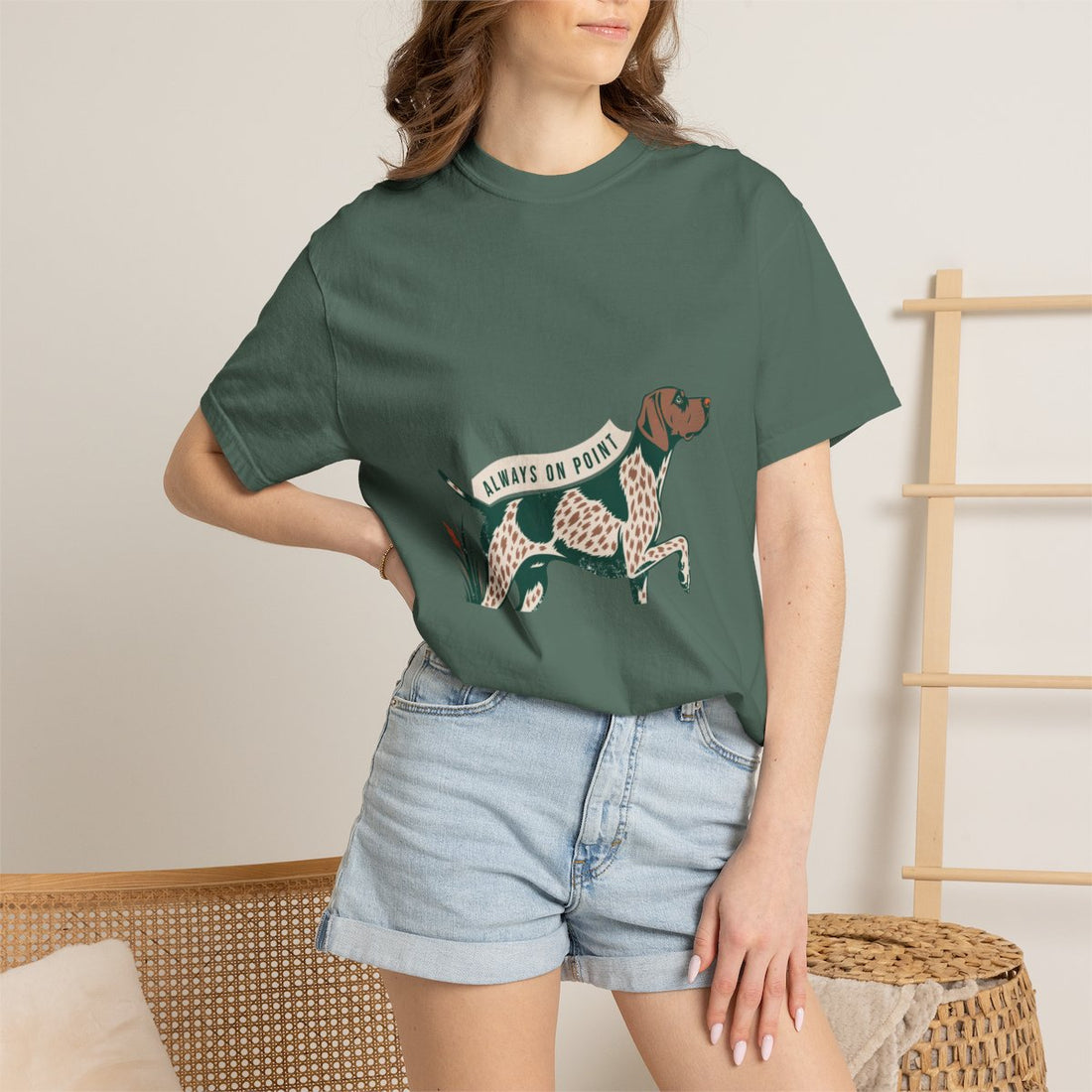 Blue Spruce — Lifestyle | German Shorthaired Pointer 'Always On Point' Garment-Dyed Tee