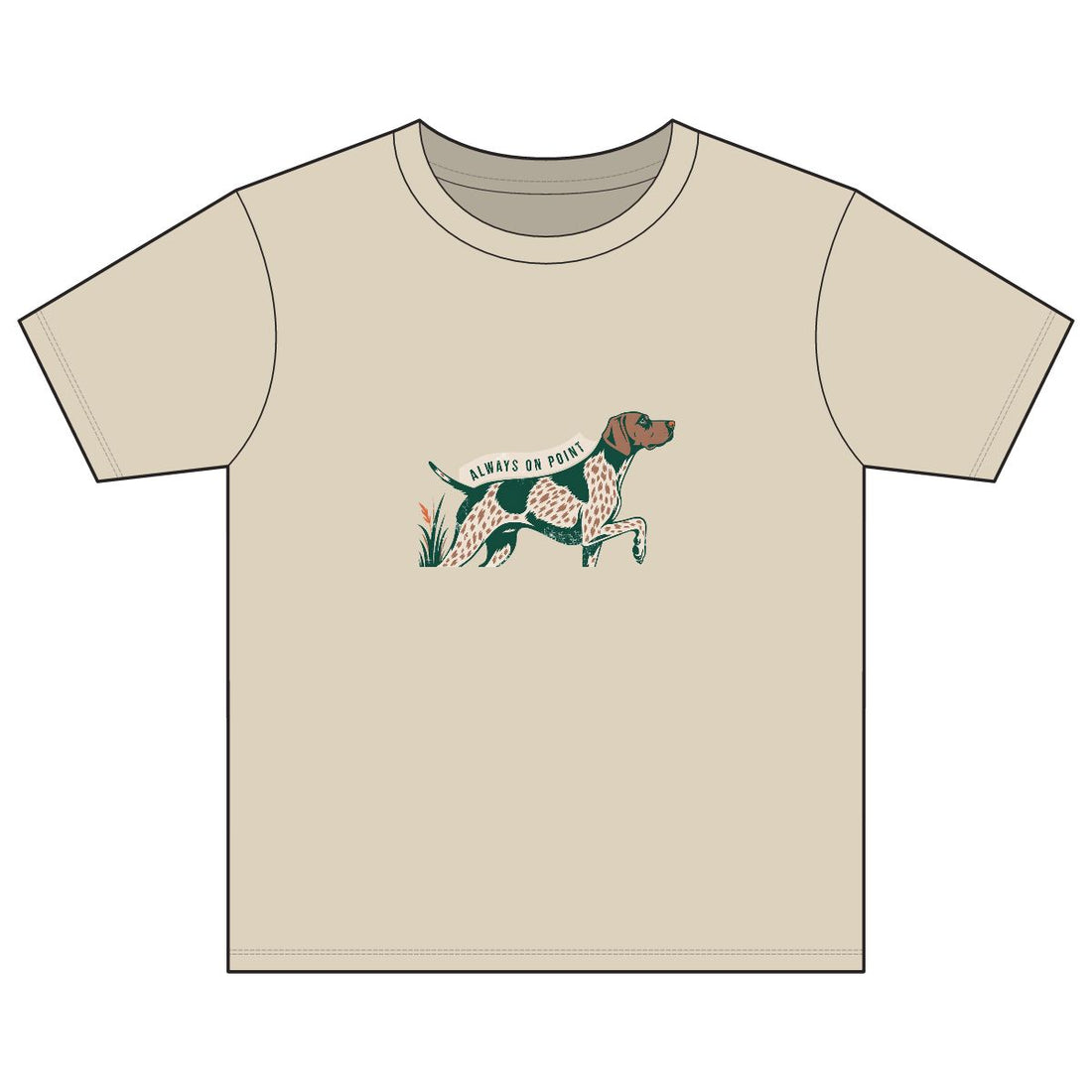 Sand — Front | German Shorthaired Pointer 'Always On Point' Youth Tee