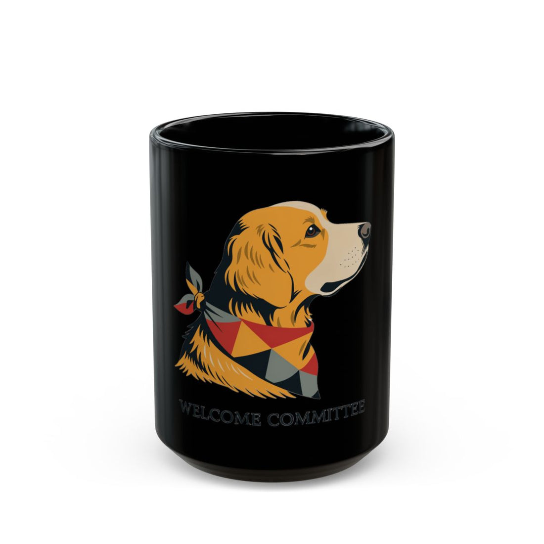 15oz — Front | Golden Retriever Welcome Committee Black Mug