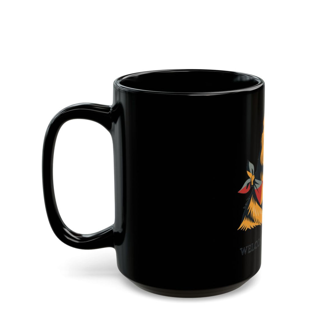 15oz — Left side | Golden Retriever Welcome Committee Black Mug