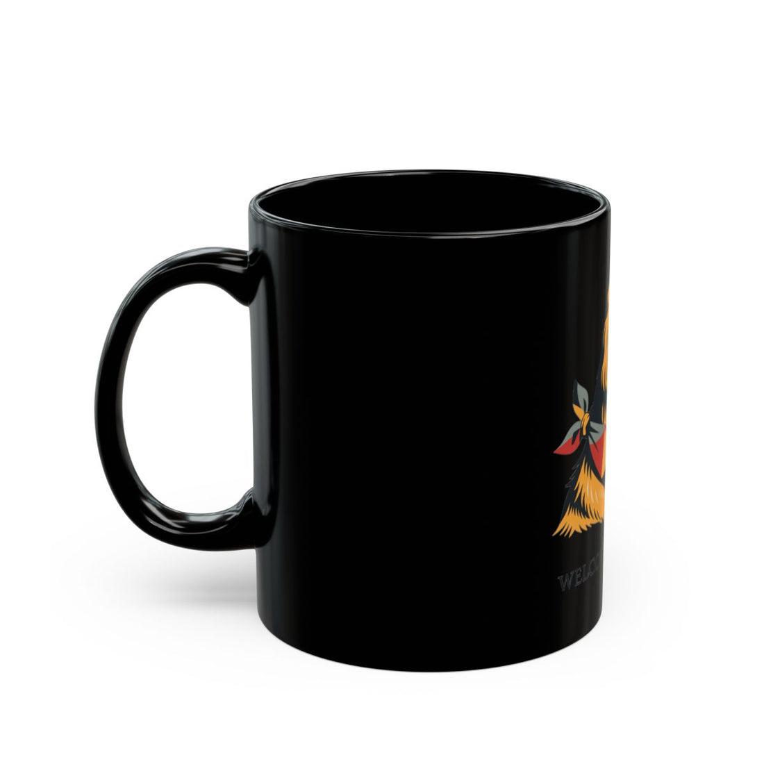 11oz — Left side | Golden Retriever Welcome Committee Black Mug