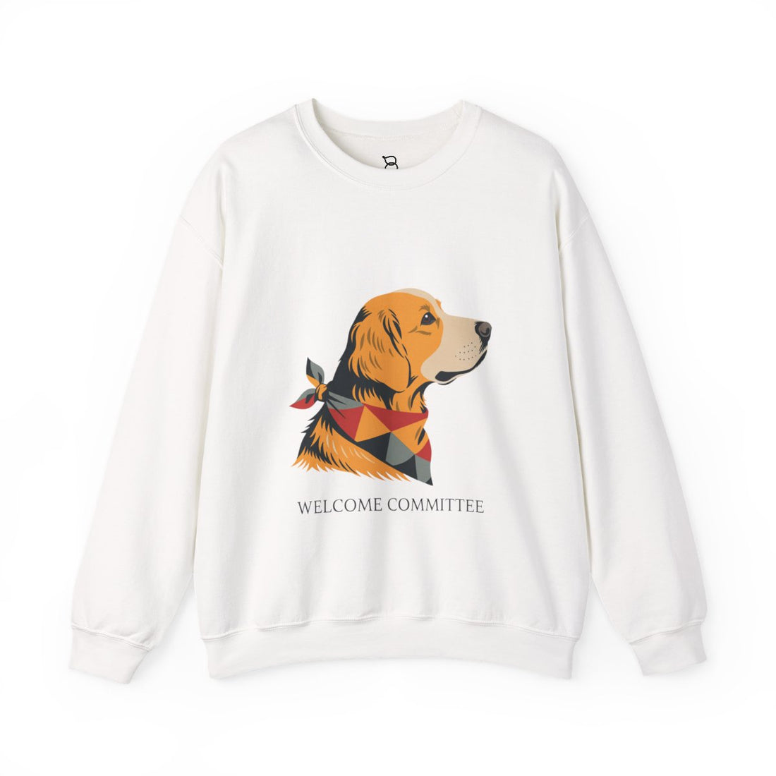White — Front | Golden Retriever Welcome Committee Crewneck