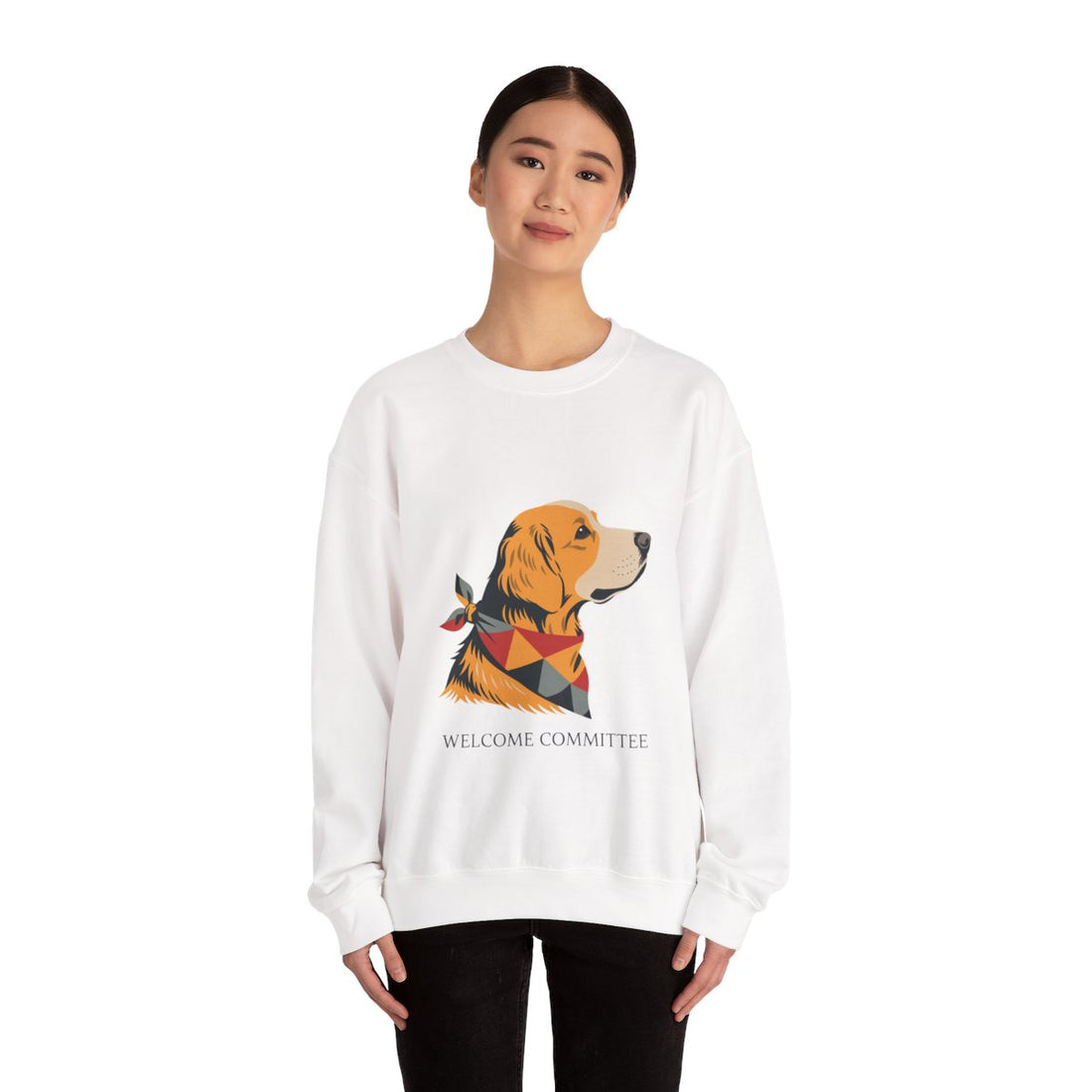 White — Lifestyle | Golden Retriever Welcome Committee Crewneck