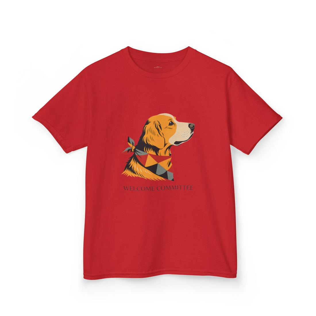 Red — Front | Golden Retriever Welcome Committee Kids Tee