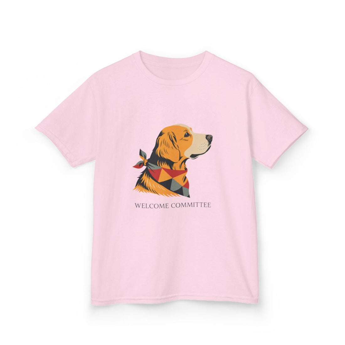 Light Pink — Front | Golden Retriever Welcome Committee Kids Tee