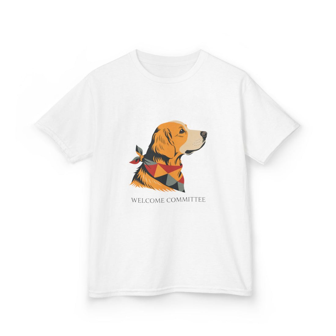 White — Front | Golden Retriever Welcome Committee Kids Tee