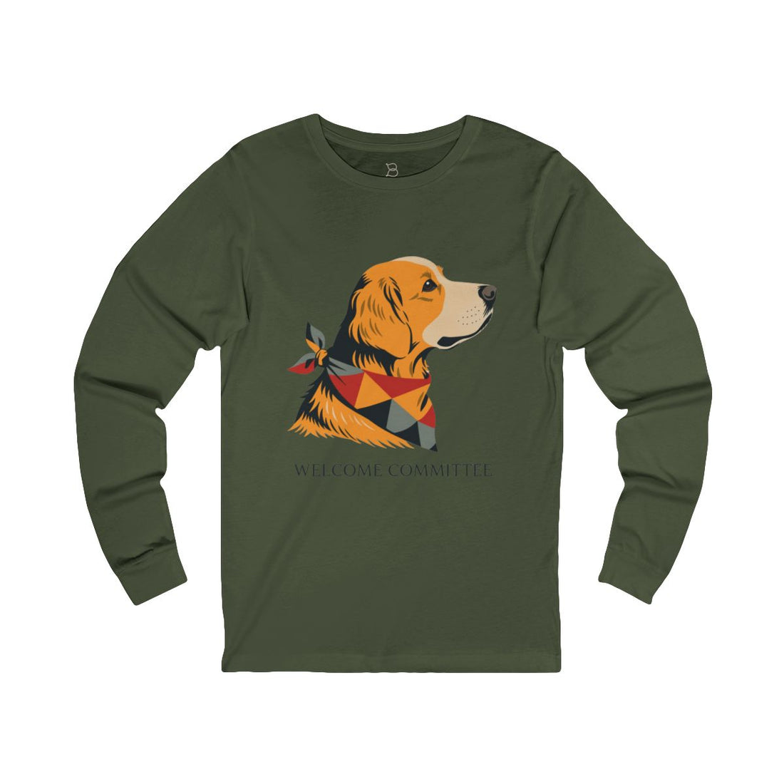 Military Green — Front | Golden Retriever Welcome Committee Long Sleeve Tee