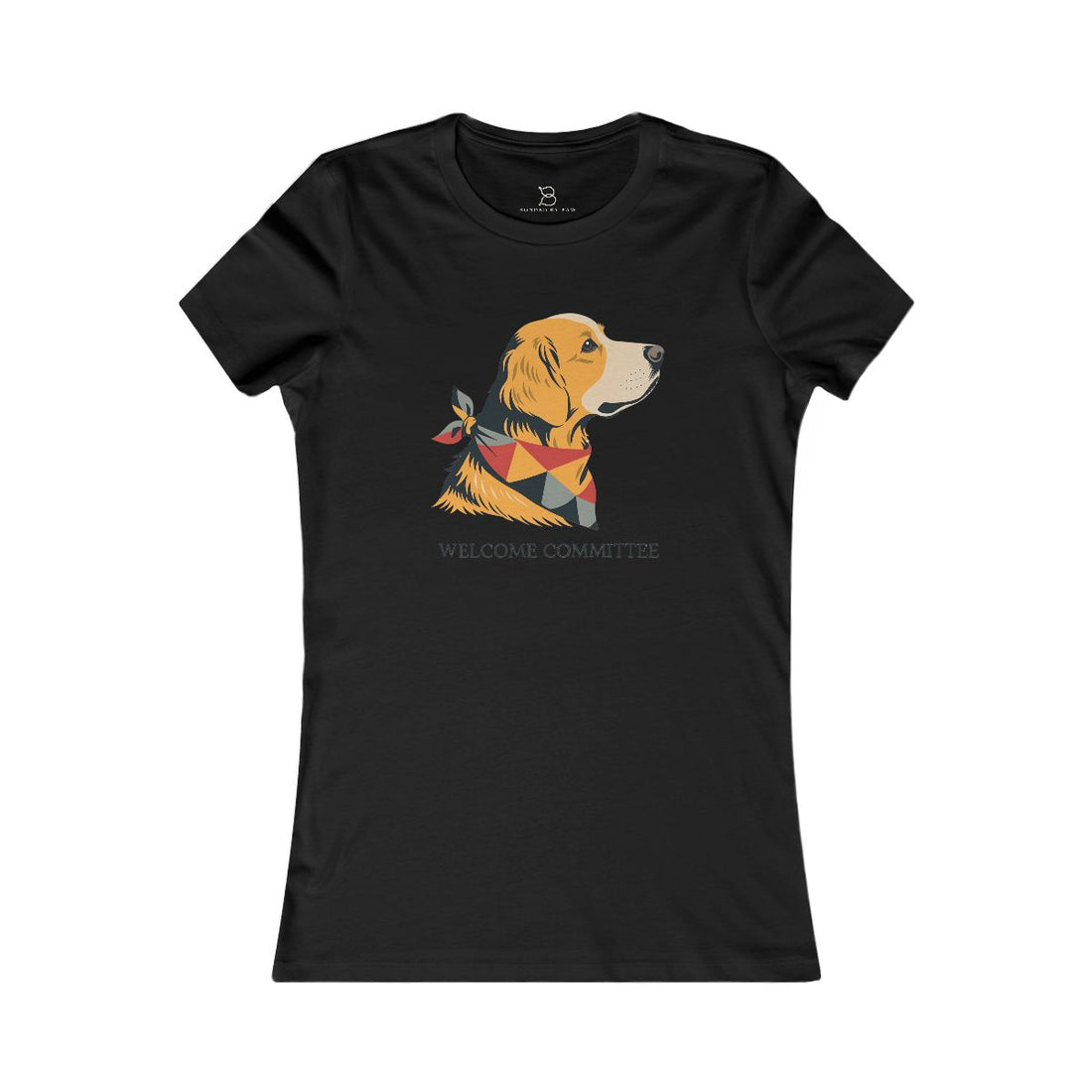 Black — Front | Golden Retriever "Welcome Committee" Women's Tee