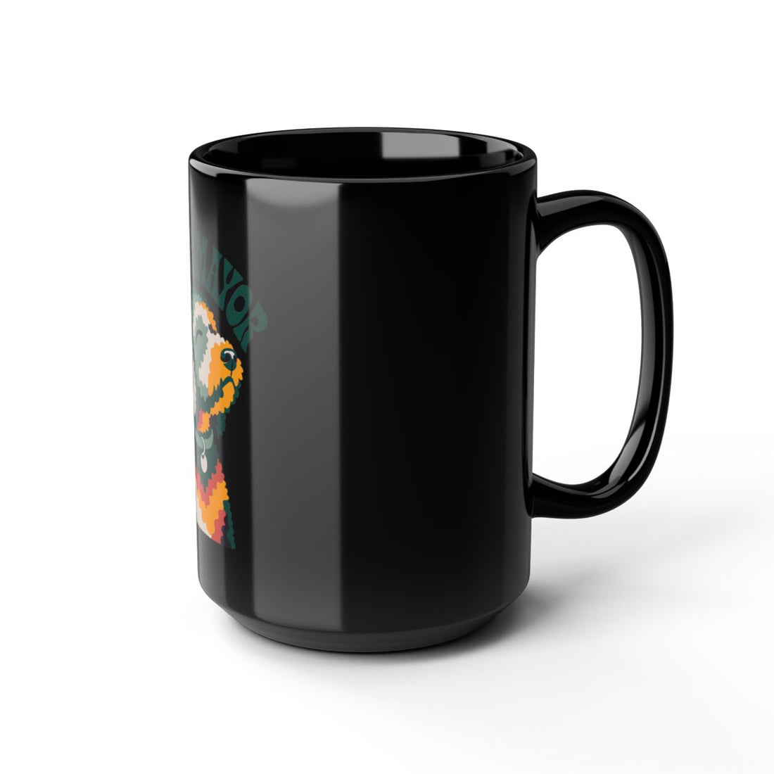 15oz — Angled 2 | Goldendoodle Couch Mayor Black Mug