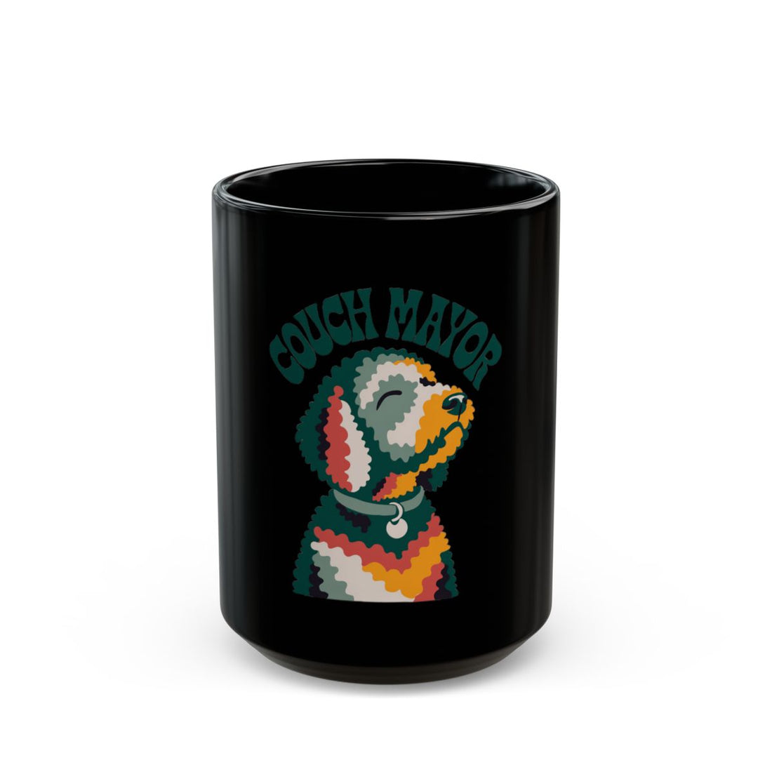 15oz — Front | Goldendoodle Couch Mayor Black Mug