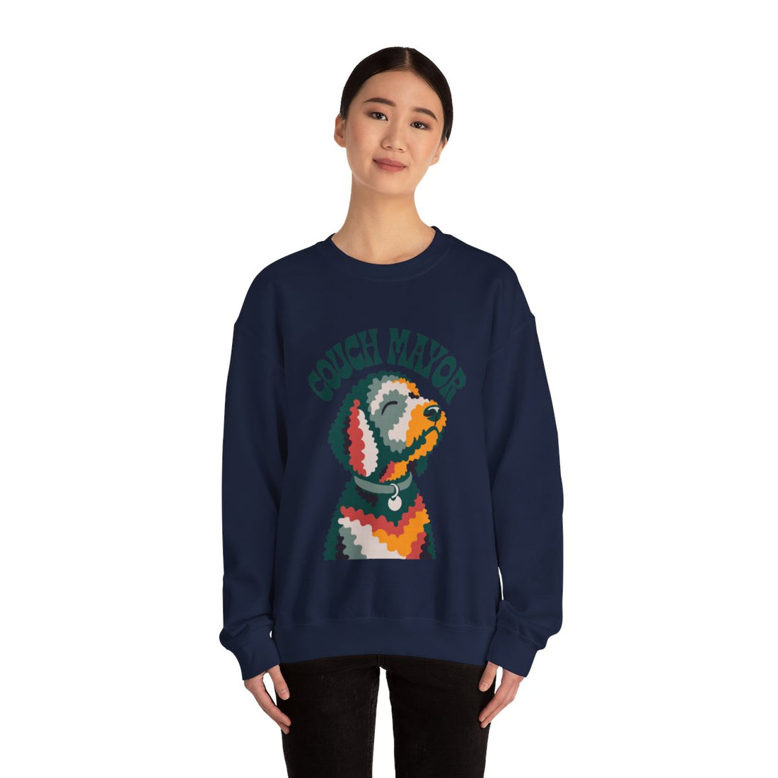 Navy — Lifestyle | Goldendoodle Couch Mayor Crewneck