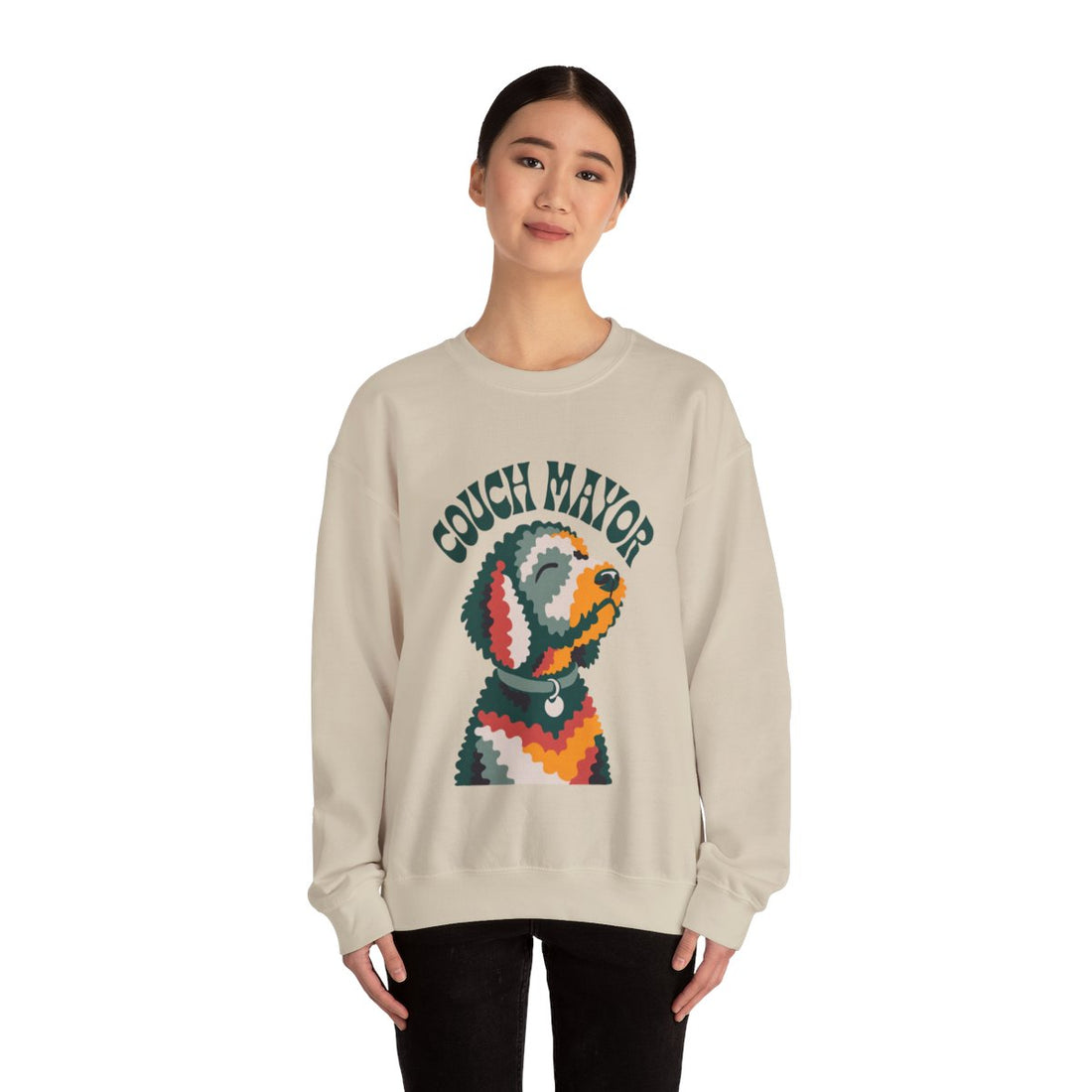 Sand — Lifestyle | Goldendoodle Couch Mayor Crewneck