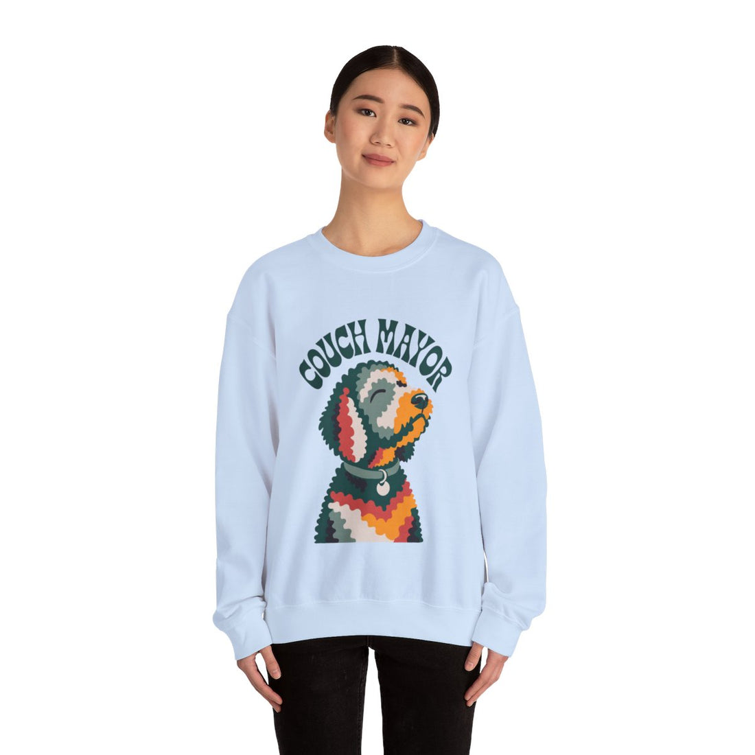 Light Blue — Lifestyle | Goldendoodle Couch Mayor Crewneck