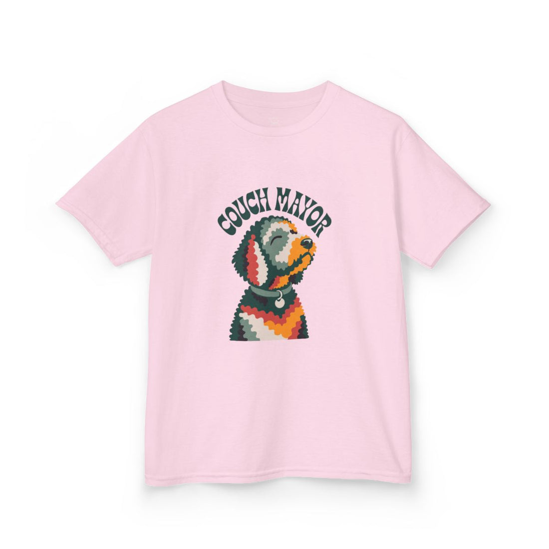 Light Pink — Front | Goldendoodle "Couch Mayor" Kids Tee