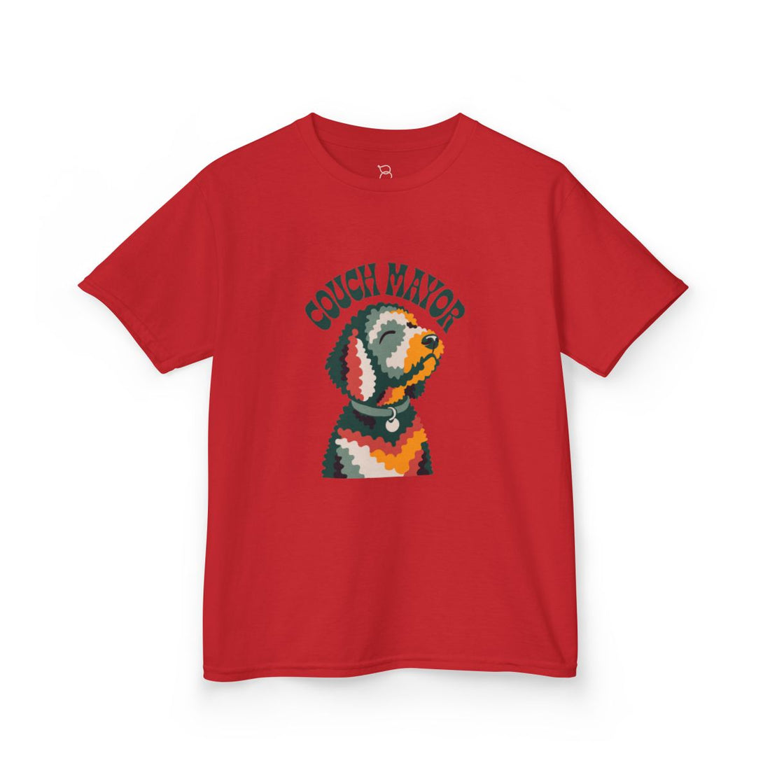 Red — Front | Goldendoodle "Couch Mayor" Kids Tee
