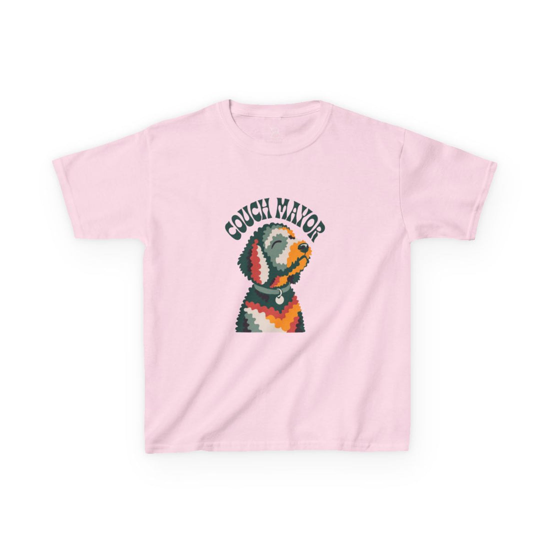Light Pink — Front | Goldendoodle "Couch Mayor" Kids Tee