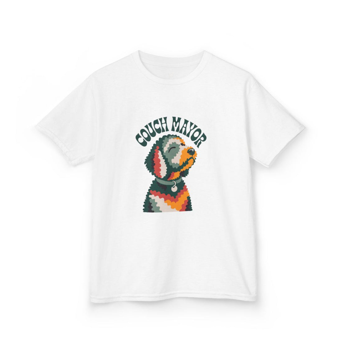 White — Front | Goldendoodle "Couch Mayor" Kids Tee