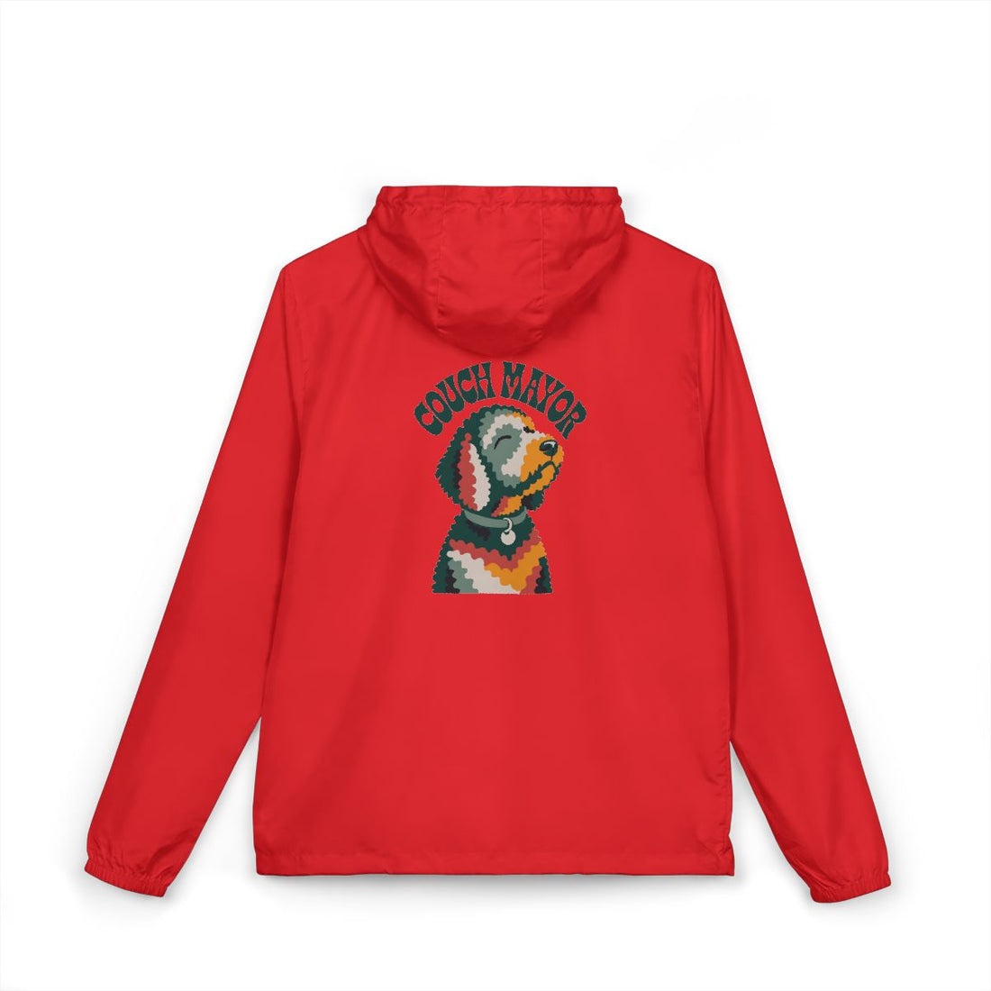 Red — Back | Goldendoodle Couch Mayor Windbreaker