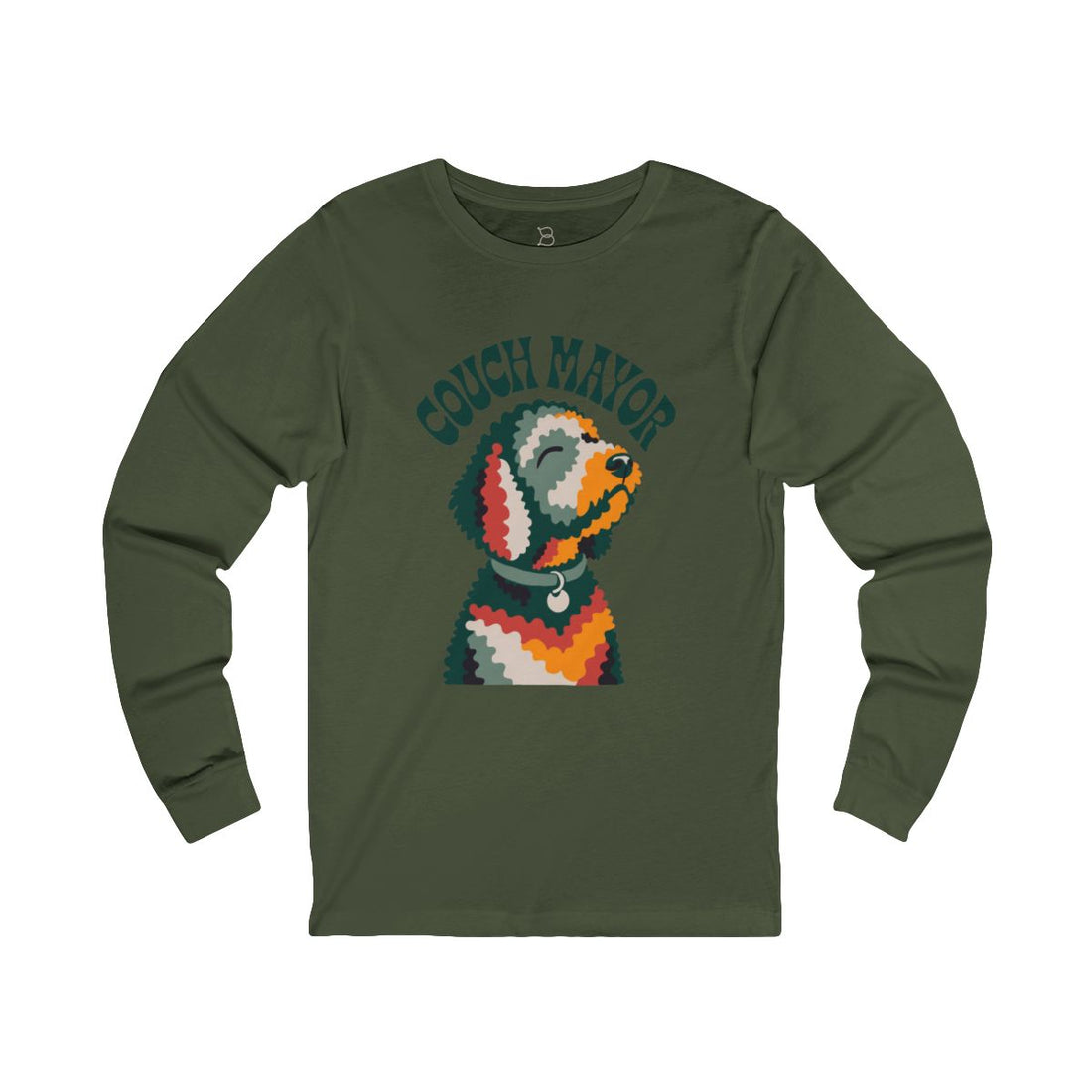 Military Green — Front | Goldendoodle Loaf Couch Mayor Long Sleeve Tee