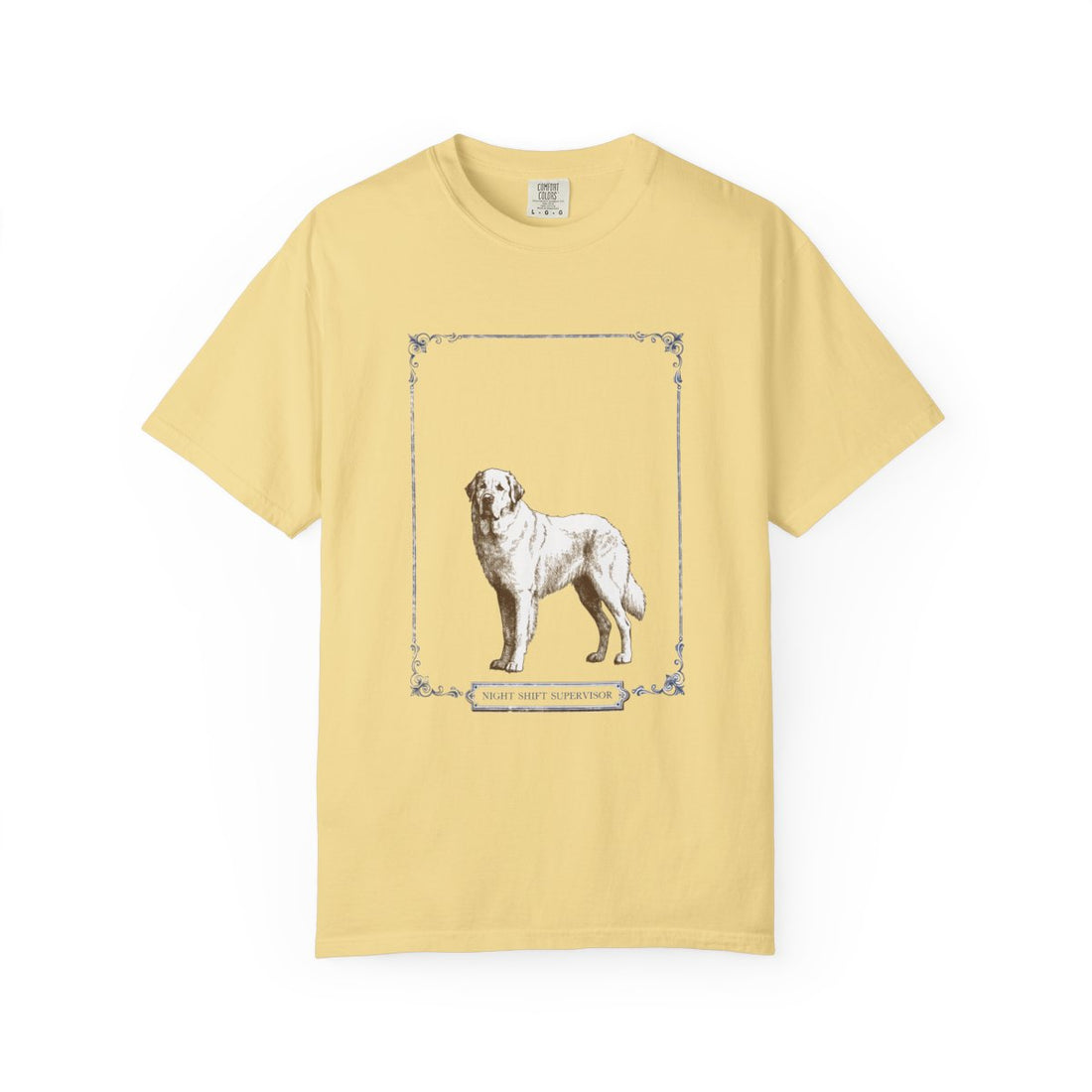 Butter — Front | Great Pyrenees 'Night Shift Supervisor' Garment-Dyed Tee