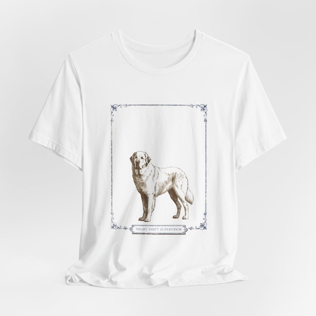 White — Hanging | Great Pyrenees 'Night Shift Supervisor' Tee
