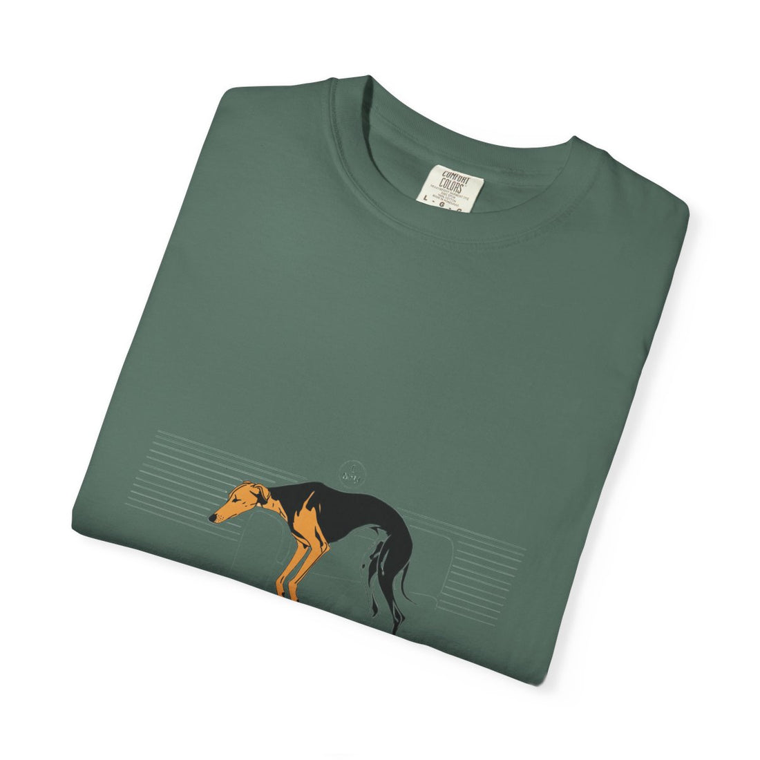 Blue Spruce — Folded | Greyhound '45mph Couch Potato' Garment-Dyed Tee