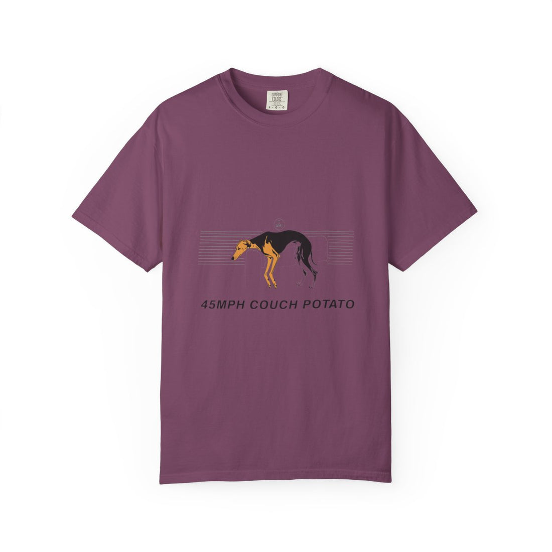 Berry — Front | Greyhound '45mph Couch Potato' Garment-Dyed Tee