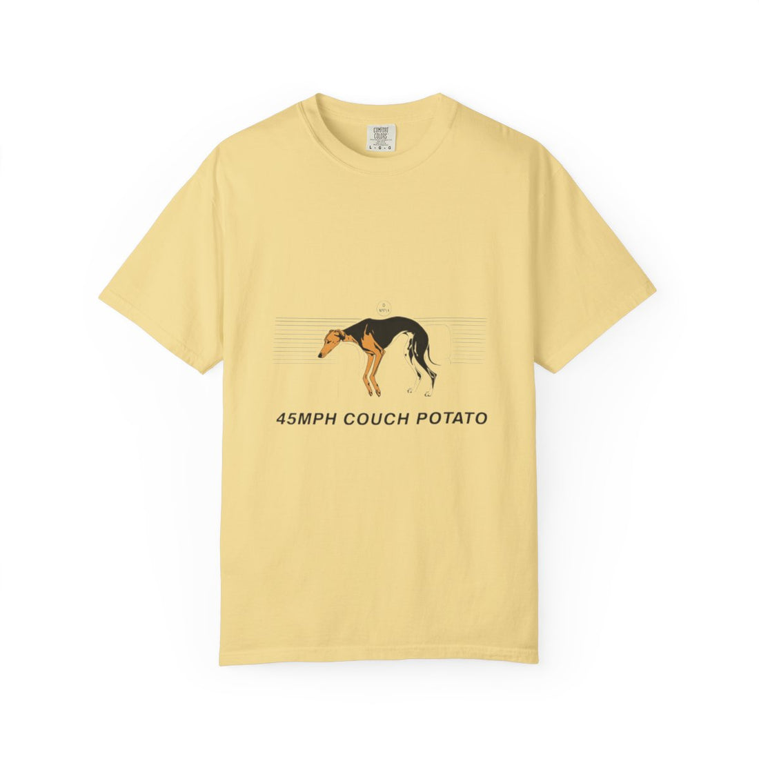 Butter — Front | Greyhound '45mph Couch Potato' Garment-Dyed Tee