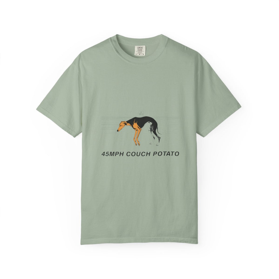 Bay — Front | Greyhound '45mph Couch Potato' Garment-Dyed Tee