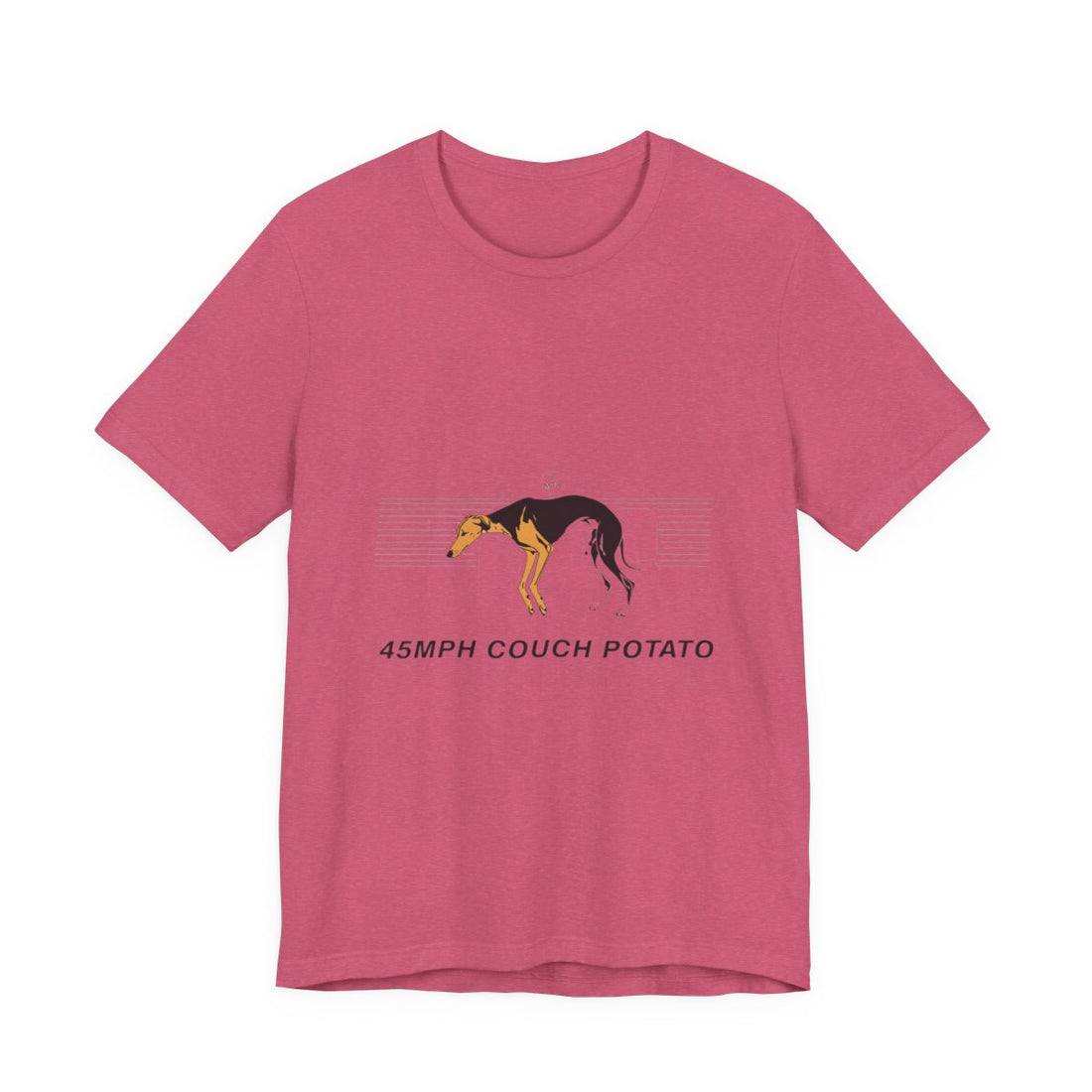 Heather Raspberry — Front | Greyhound '45mph Couch Potato' Tee