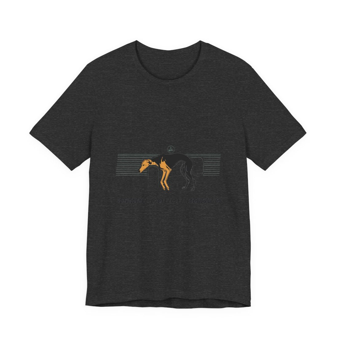 Dark Grey Heather — Front | Greyhound '45mph Couch Potato' Tee