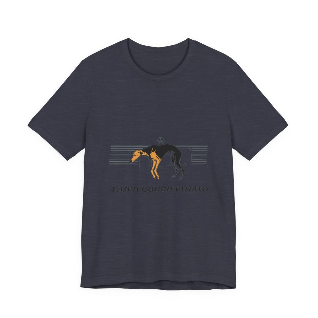 Heather Midnight Navy — Front | Greyhound '45mph Couch Potato' Tee