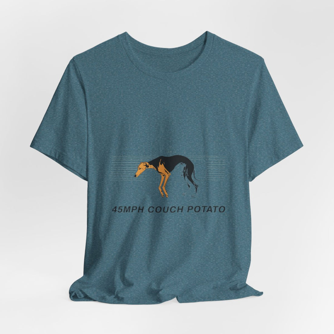 Heather Deep Teal — Hanging | Greyhound '45mph Couch Potato' Tee