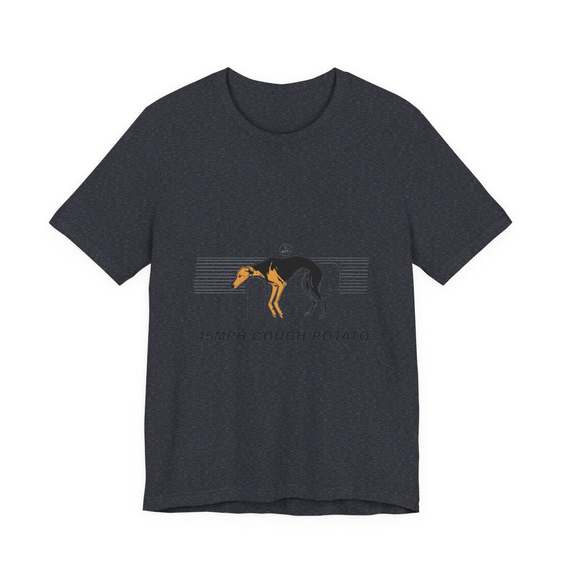 Heather Navy — Front | Greyhound '45mph Couch Potato' Tee